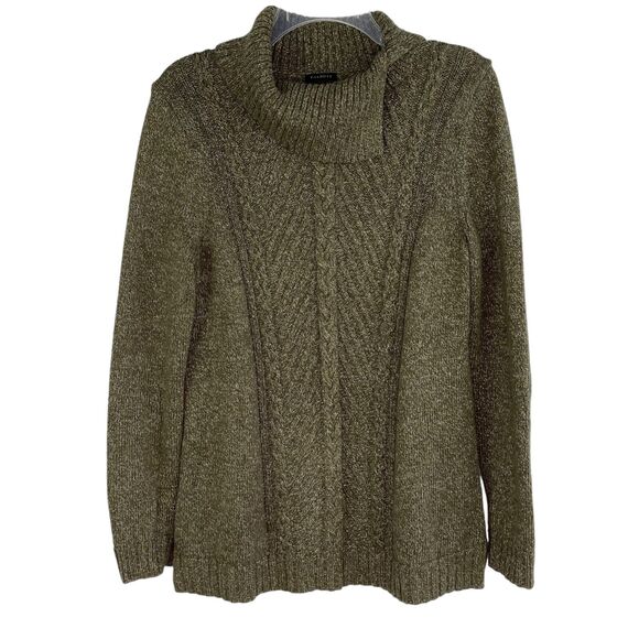Talbots Sweater Top Green Ribbed Cable Knit Split Mock Neck Cotton Sz S - Picture 8 of 9